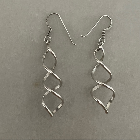Sterling Silver Spiral Dangle Earrings - Picture 11 of 13